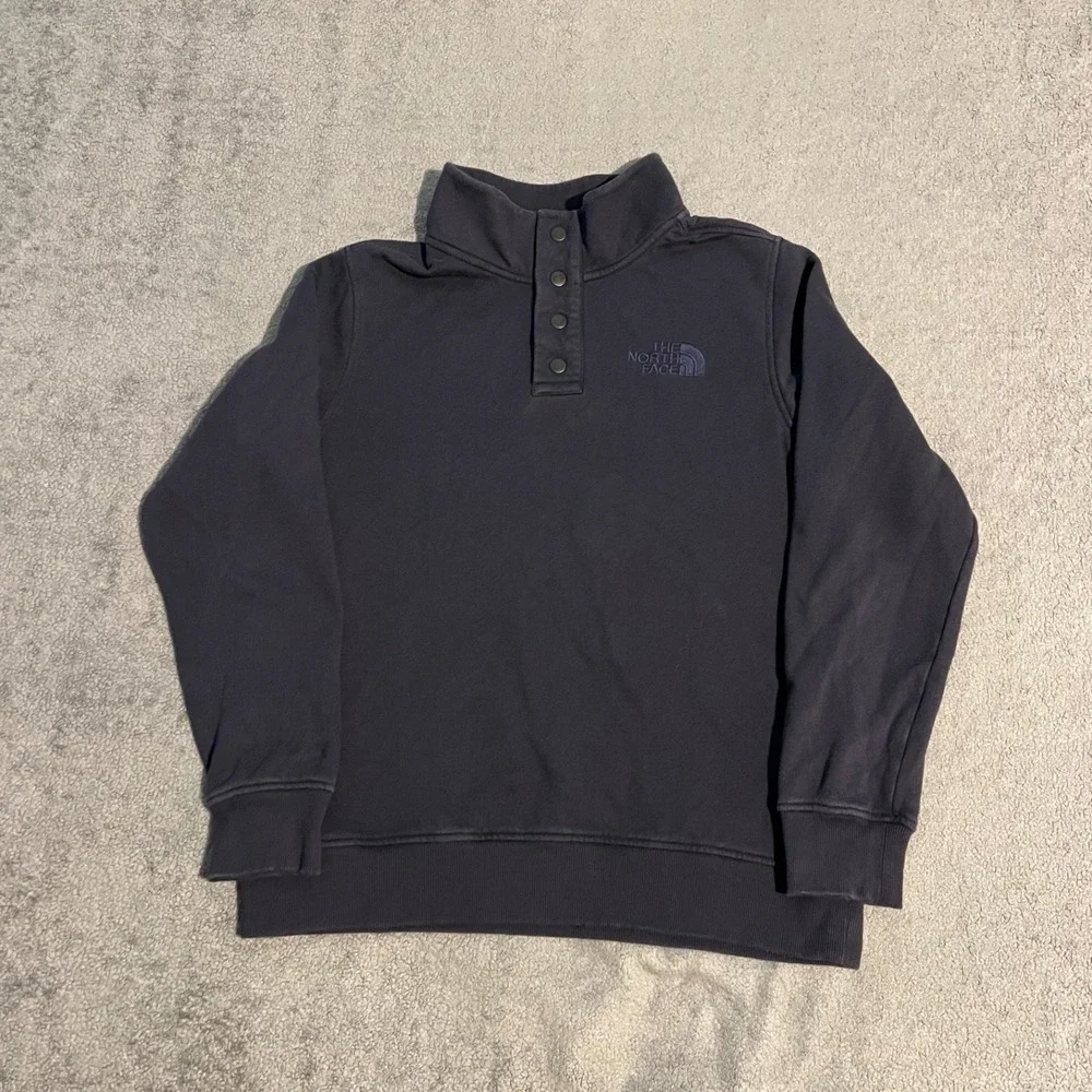 NWOT The North Face Mens Navy Blue Snap Neck Fleece Pullover Sweatshirt Large